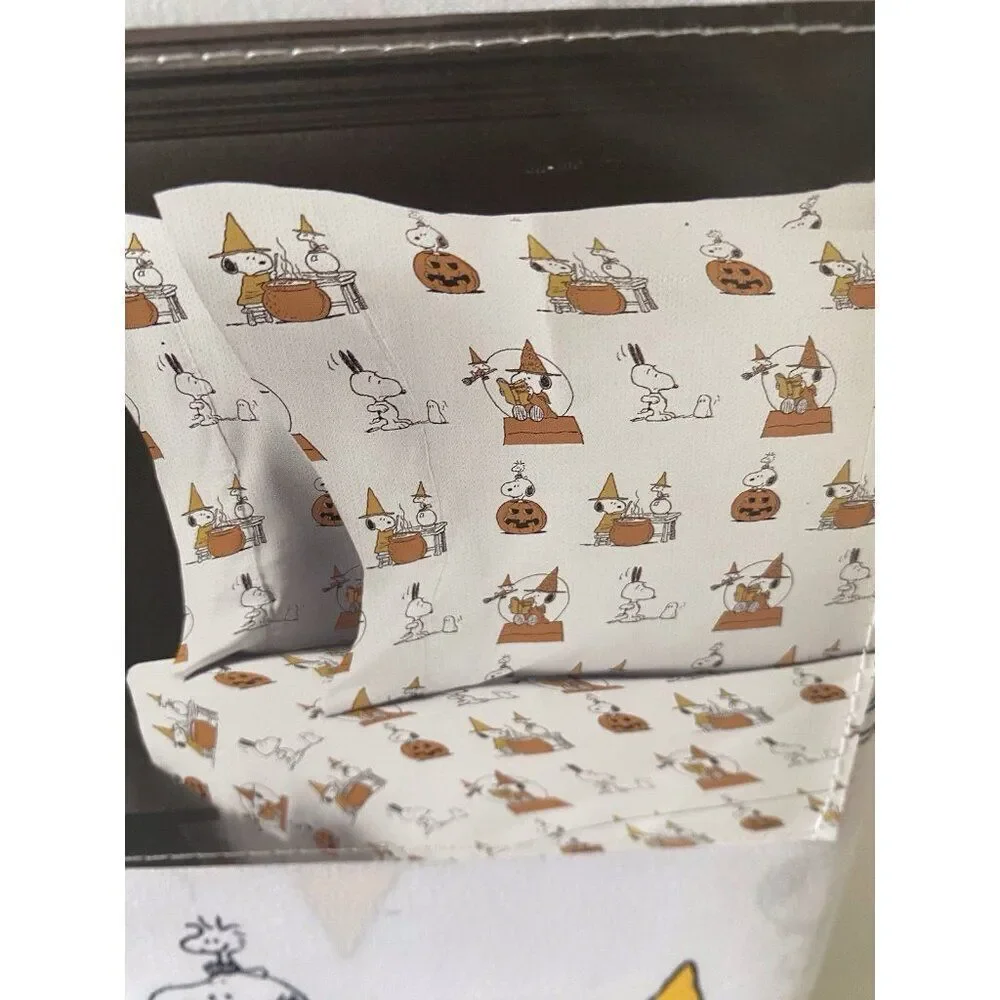 Peanuts Snoopy Woodstock Halloween KING‎ Size Sheet Set Witch Ghost Pumpkin NEW